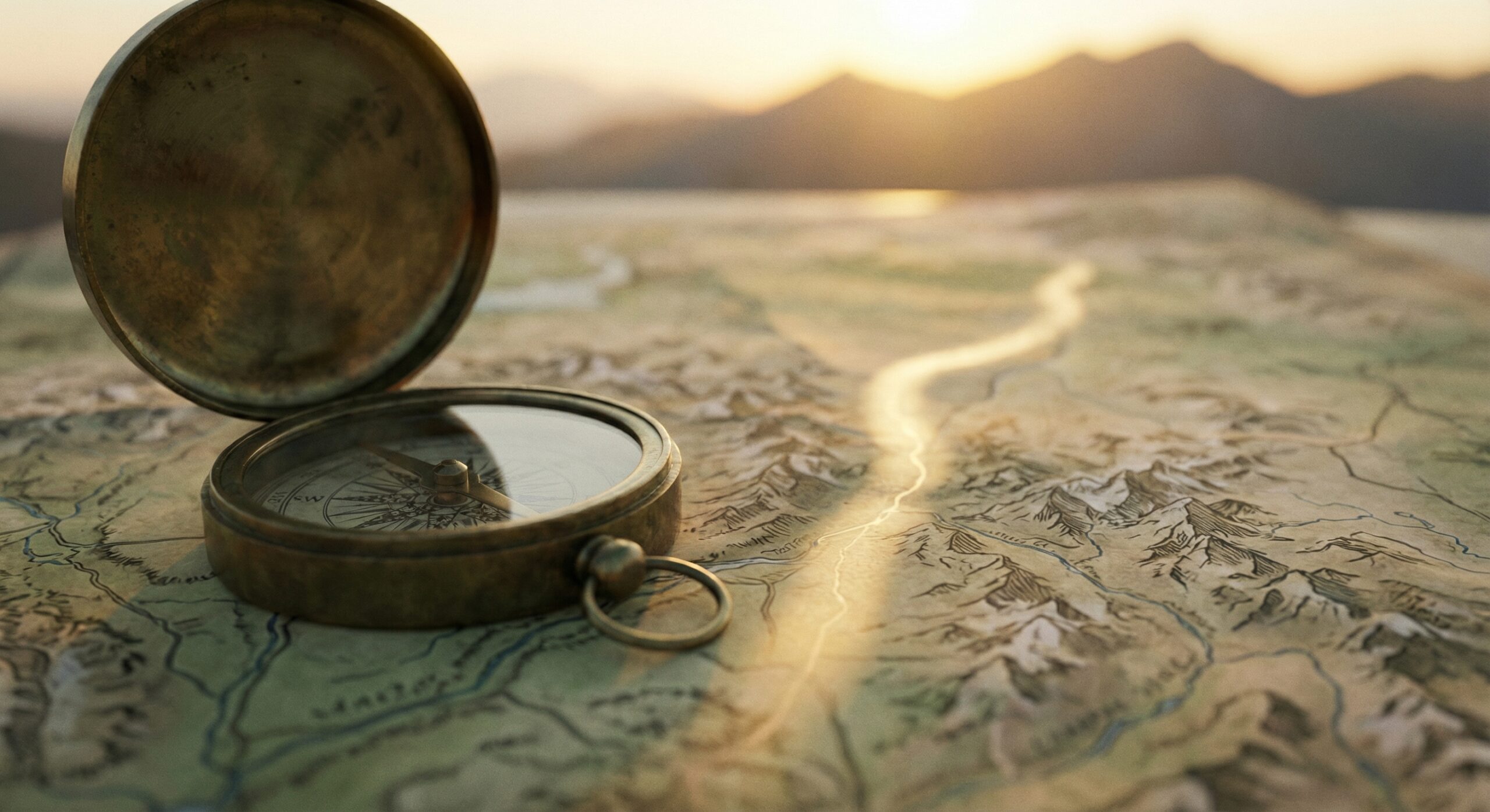 Bússola e mapa: sistema de trabalho claro e leve